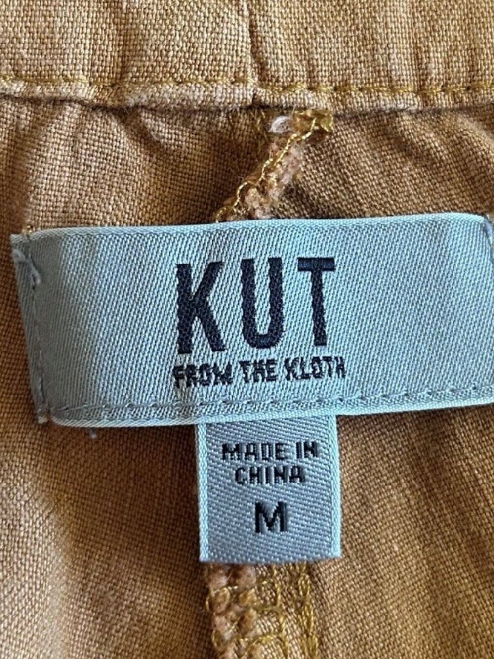 KUT FROM THE KLOTH Rosalie Drawstring Stretch Linen Blend Pants Whiskey Brown M - Picture 6 of 7